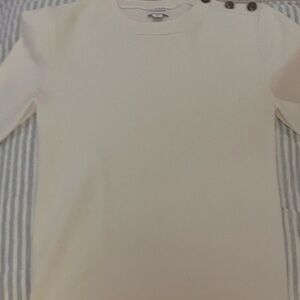 Womens Cream Button Short Sleeve Sweater
